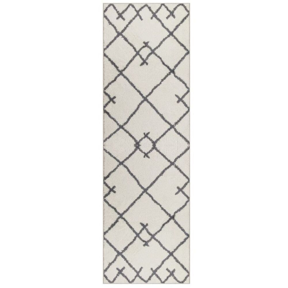 Modern Geometric Gray and White Runner Rug